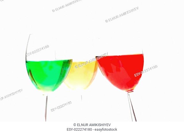 Three colour liquers isolated on white - deliberate highlights
