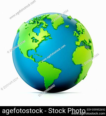 Blue and green colored globe isolated on white. 3D illustration