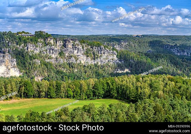 Germany, Saxony, Saxon Switzerland, Struppen, district Weissig, Rauenstein, view to the Bastei massif