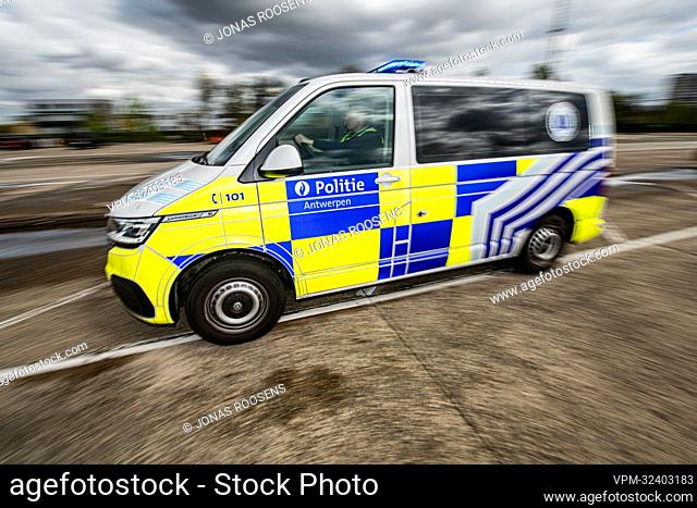 Illustration image shows a police vehicle during a photo opportunity with police vehicles and uniformed officers from the Antwerp Police Zone, in Antwerp