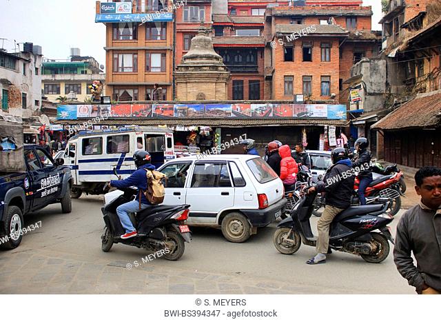 chaotic traffic in the city, Nepal, Kathmandu