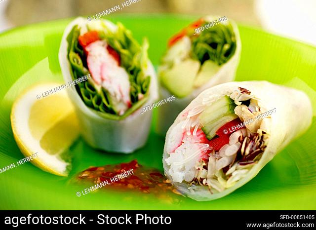 Spring rolls with seafood and vegetable filling