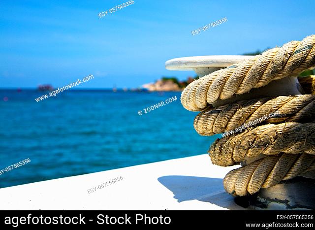 asia in the kho tao bay isle white ship  rope and south china sea anchor