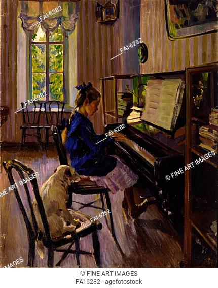 At the piano. Vinogradov, Sergei Arsenyevich (1869-1938). Oil on canvas. Russian Painting, End of 19th - Early 20th cen. . 1914
