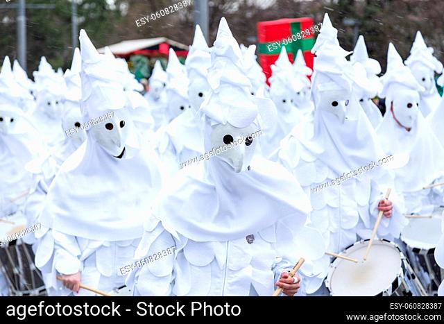Basel, Switzerland - March 11, 2019: Participants at the parade of the Carnival of Basel. The Carnival of Basel is the biggest carnival in Switzerland