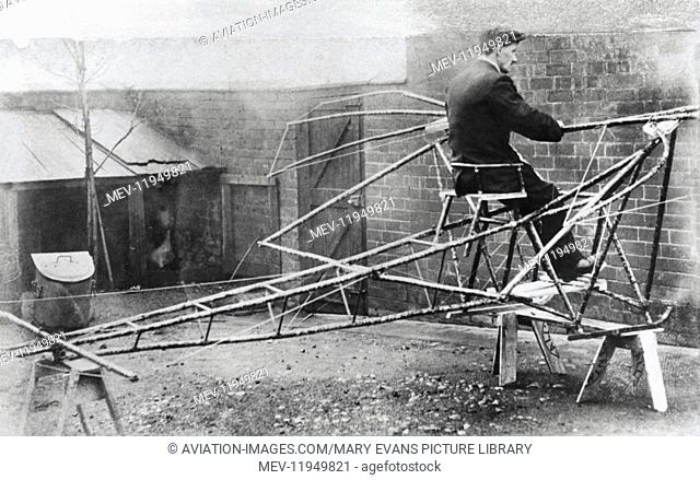 Mr a H Watts Sitting on the Bare Structure of His Man-Powered Ornithopter in His Back Garden in Coventry, UK in 1911