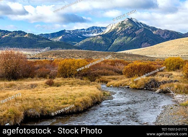 USA, Idaho, Stanley, Landscape with stream and mountains