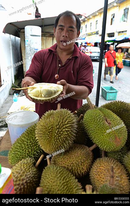Durian (Durio), Sale, Weekly Market, Chinatown, Georgetown, Penang, Malaysia, Asia