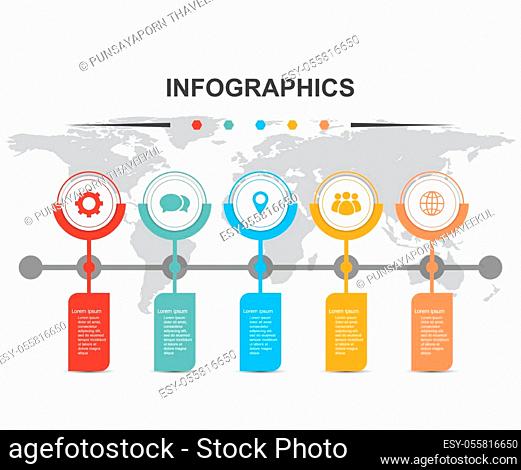 Timelines Infographic design template with 5 banners, stock vector