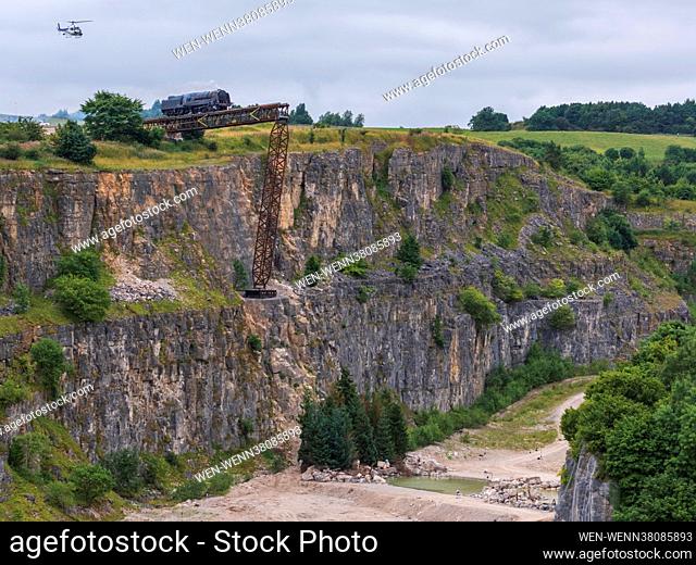 ***DOUBLE FEES APPLY FOR ONLINE USE***   Mission: Impossible 7 locomotive train crash scene in Stoney Middleton, Derbyshire