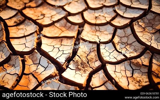 This captivating close-up photo offers a glimpse into the hidden world beneath our feet. It showcases the intricate network of dry cracks that have formed in a...
