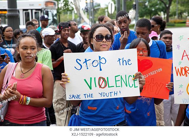 Detroit, Michigan - Detroit youth, mostly high school students, marched through downtown streets to urge their elected leaders to take action against gun...