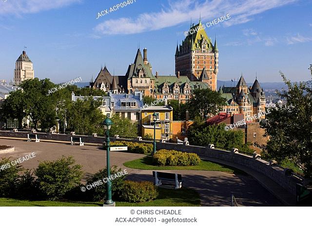 Chateau Frontenac Hotel and other building along avenue St  Denise, Quebec City, daytime view from the Citadelle, Quebec, Canada