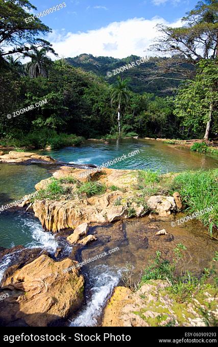 The river with stages in park of Soroa. Cuba