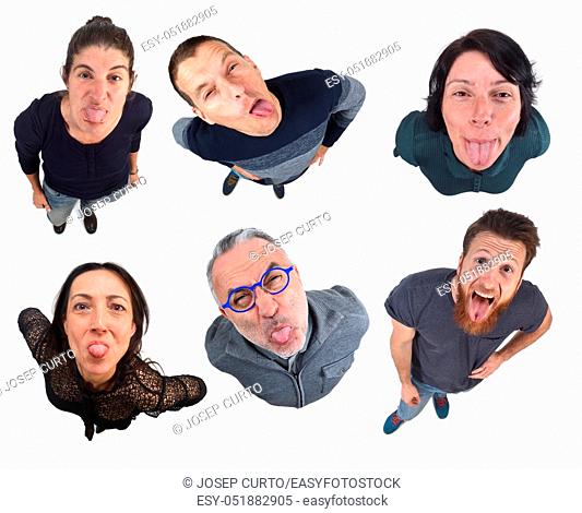 group of people sticking out her tongue on white