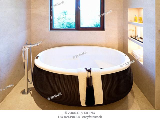 elegant bathtub in modern bathroom