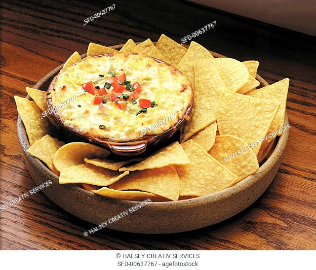 Refried Bean Dip with Melted Cheese, Tortillas (not available for advertising use)