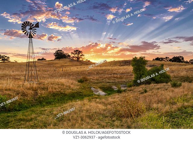 Windmill at Sunset in foothills of Central California