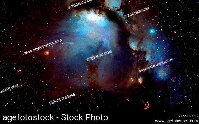 Astronomical scientific background, nebula and stars in deep space, glowing mysterious universe. Elements of this image furnished by NASA