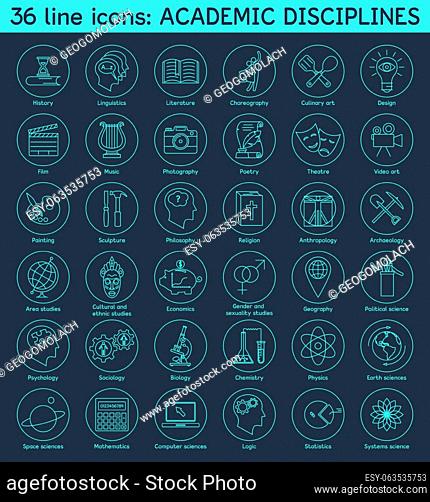 Set of academic disciplines icons. Vector EPS8 illustration