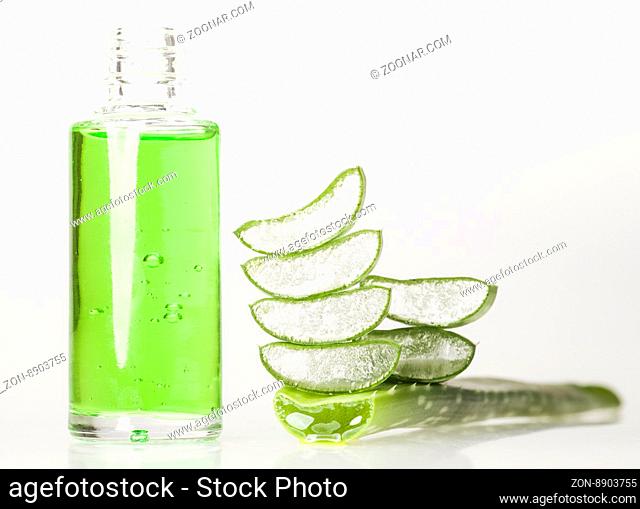 Aloe vera essential oil isolated on white background