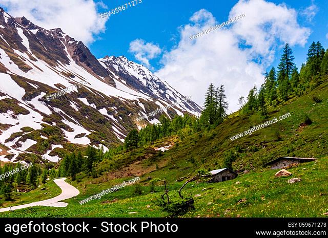 Alps mountain Passo del San Gottardo or St. Gotthard Pass summer landscape (Switzerland)