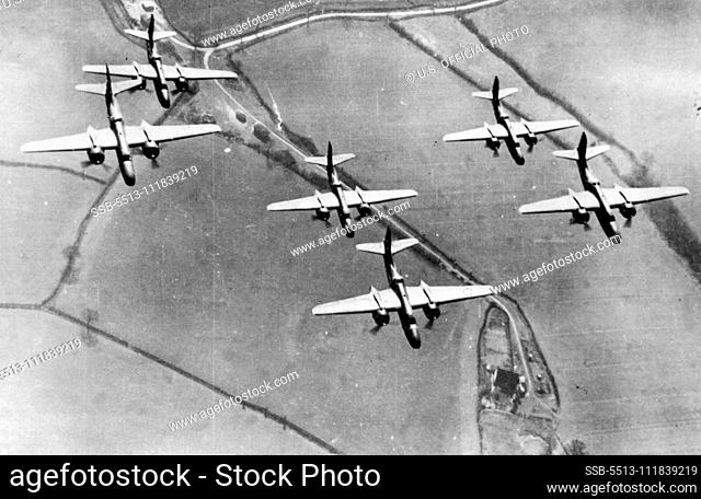 A-20's Skip-Bombers of The E.T.O. A-20 Havoc light bombers of the U.S. Ninth Air Force seen over the patch-work landscape of France during a recent attack...