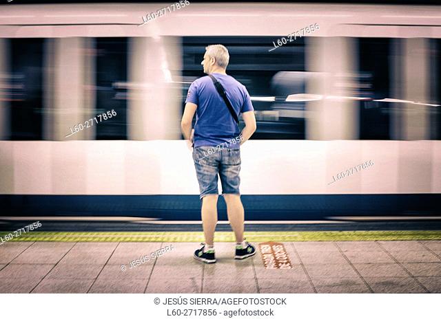 People in metro Madrid, Spain