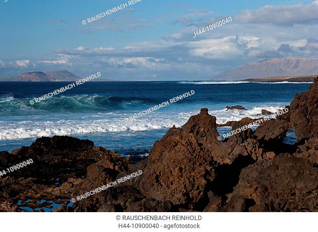 Galea de Caballo, Atlantic, surf, breakwater, breeze, Spain, Europe, cliff, rock, cliff, cliff beach, foam, island, isle, islands, isle, Canaries