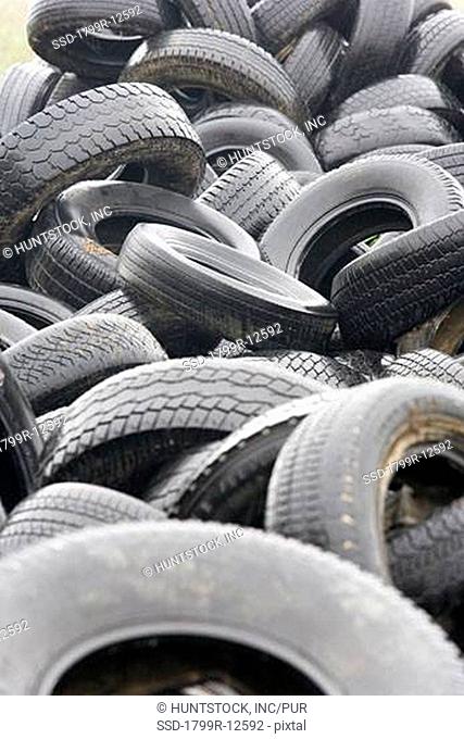 Piles of wet rubber tires