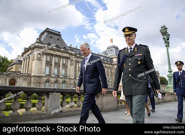King Philippe - Filip of Belgium (L) arrives for a ceremony to award the 'Francqui Prize' scientific awards for 2021 and 2022