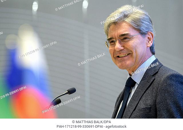 Joe Kaeser, Chairman of the Board of Siemens, speaking during the signing of an agreement between the German company Siemens Russia and Russia's...