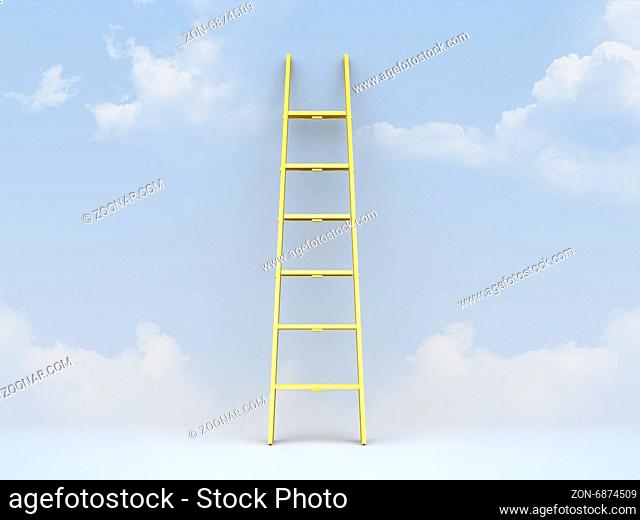 Yellow step ladder leaned against clear, cloudy weather