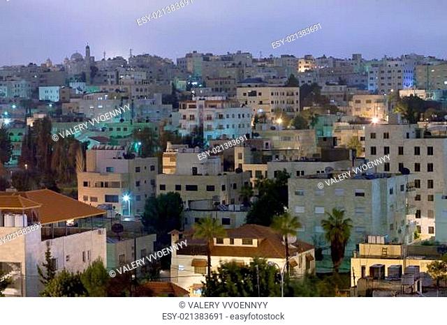 living district Amman city at night