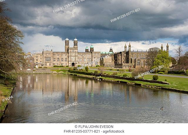View of boarding school buildings and lake, Roman Catholic independent school adhering to Jesuit tradition, Stonyhurst College, Stonyhurst Estate, Ribble Valley