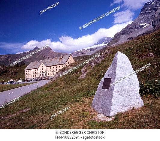 Switzerland, Europe, Simplon Pass, Route Napoleon, Hospiz, Hotel, Canton Valais, Road, Street, Monument, Memorial ston
