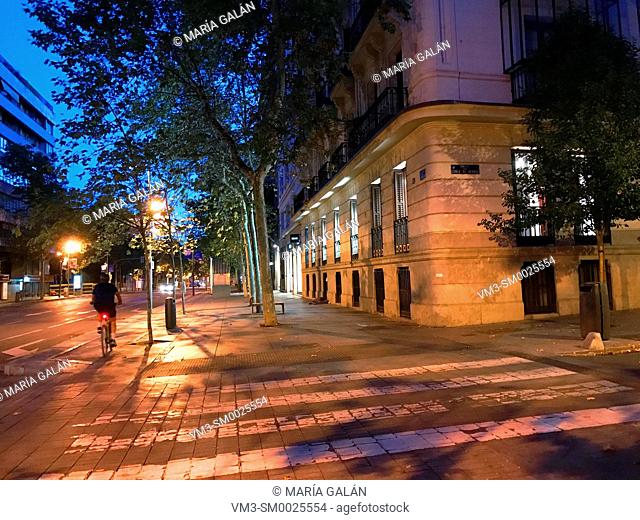 Serrano street at dawn. Madrid, Spain