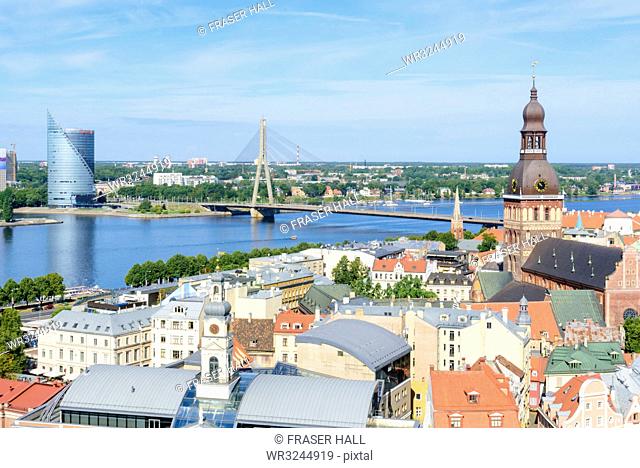 Vansu Bridge, Riga Cathedral, view from St. Peter's Church, Riga, Latvia, Europe