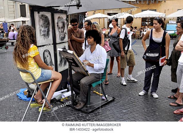 Portrait artist, Piazza Navona square, Rome, Lazio, Italy, Europe