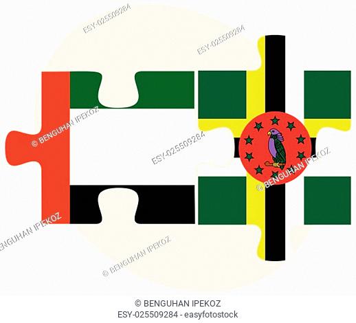 United Arab Emirates and Dominica Flags in puzzle isolated on white background