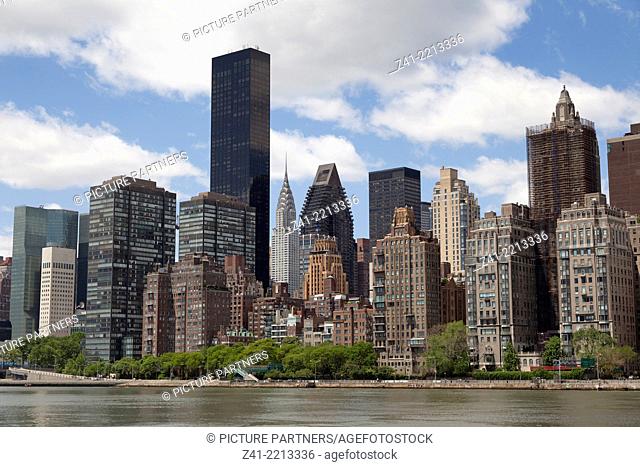 Skyline of Manhattan with the Chrysler building seen from Roosevelt Island, New York City