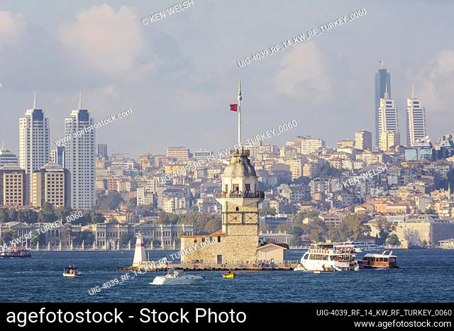 Istanbul, Turkey. Leander's Tower in the Bosphorus, known in Turkish as Kiz Kulesi, or the Maiden's Tower