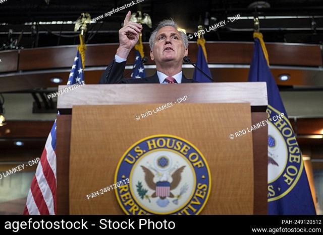 United States House Minority Leader Kevin McCarthy (Republican of California) offers remarks during his weekly press conference at the US Capitol in Washington