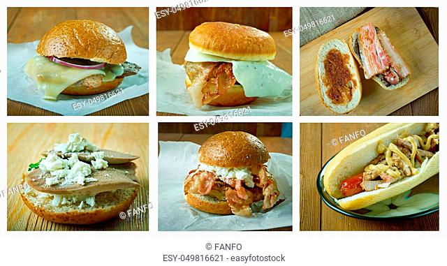 Food set of different American Sandwich. collage