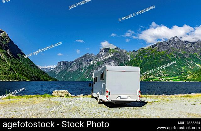 Motorhome by a fjord in Norway