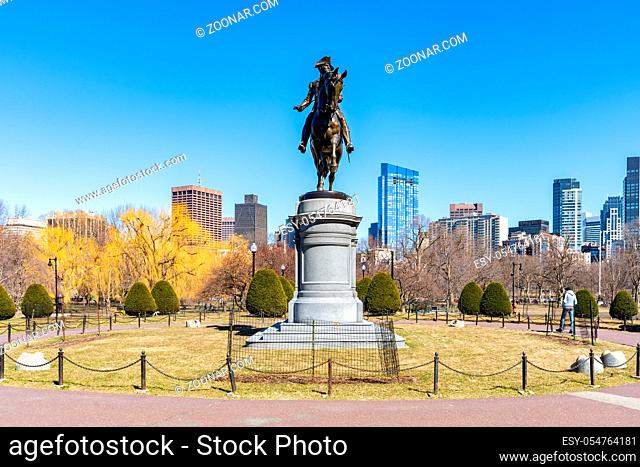 George Washington Statue at Boston Common Park in boston downtown MA USA