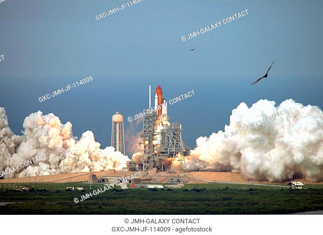 Space Shuttle Endeavour and its seven-member STS-127 crew head toward Earth orbit and rendezvous with the International Space Station