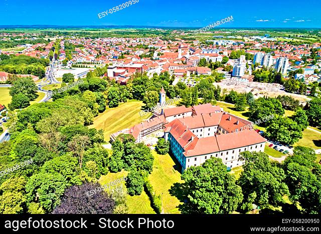 Town of Cakovec rooftops and green park aerial view, Medjimurje region of northern Croatia