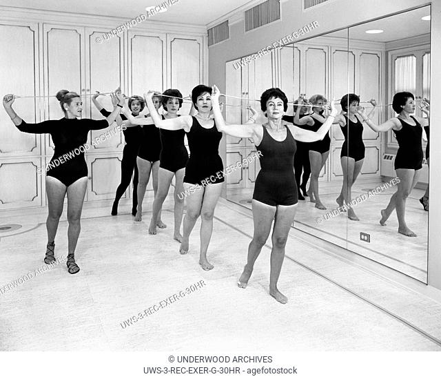 New York, New York: September, 1961.Women exercising in a Helena Rubenstein gym class
