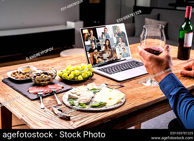 Digital Wine Tasting Virtual Dinner Event Using Laptop